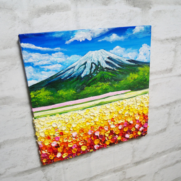 油絵 絵画アートパネル【お花畑と富士山】 7枚目の画像