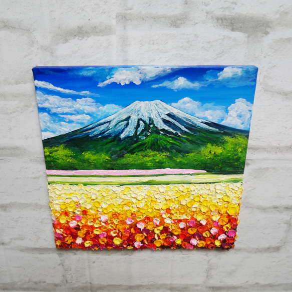 油絵 絵画アートパネル【お花畑と富士山】 4枚目の画像