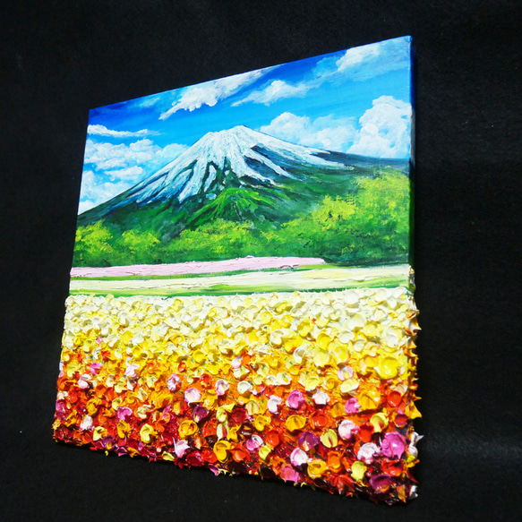 油絵 絵画アートパネル【お花畑と富士山】 11枚目の画像