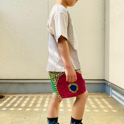アフリカンプリント★ショートパンツ（wild cornflower）green アフリカンプリント☆ショートパンツ（wild cornflower）green