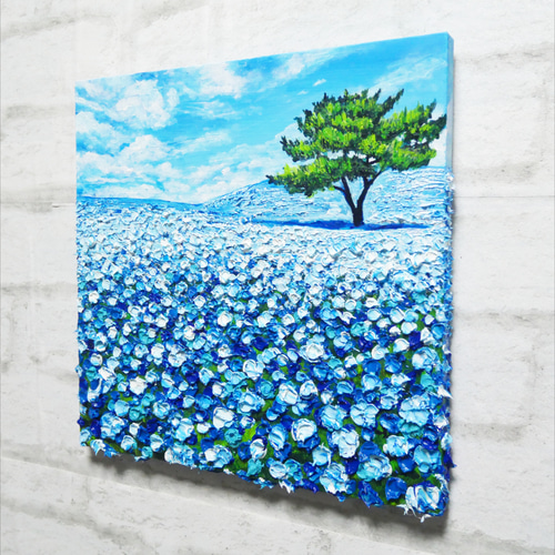 油絵 油彩 油彩画 絵 絵画 キャンバスパネル ミニ絵画【ネモフィラの丘】 油絵 油彩 油彩画 絵 絵画 キャンバスパネル ミニ絵画