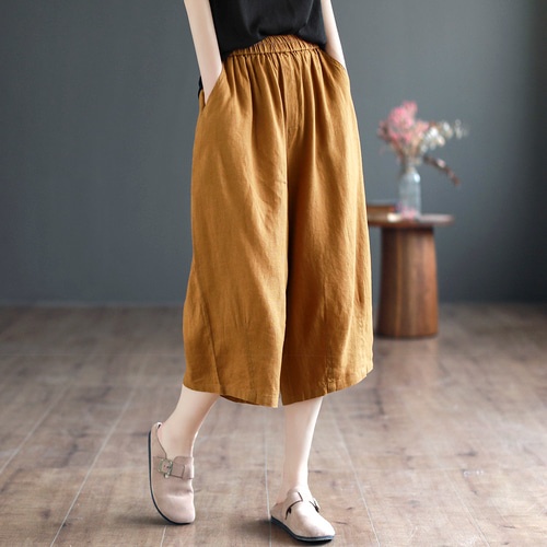 ハーフパンツ リネン 麻 linen ステテコ イージーパンツ 7分丈 吸水速