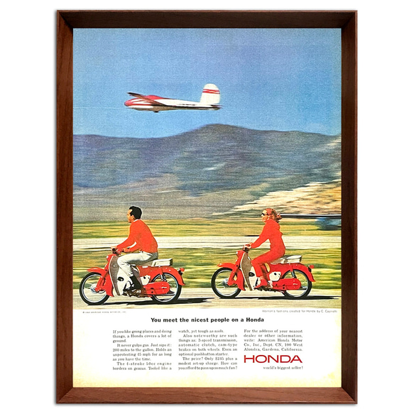 ホンダ オートバイ 1960年代 アメリカ ヴィンテージ 雑誌 広告 額付 ポスター 3枚目の画像