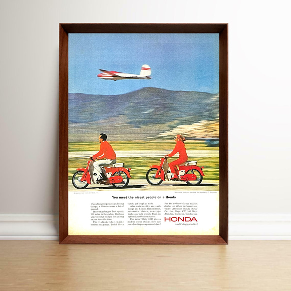 ホンダ オートバイ 1960年代 アメリカ ヴィンテージ 雑誌 広告 額付 ポスター 1枚目の画像