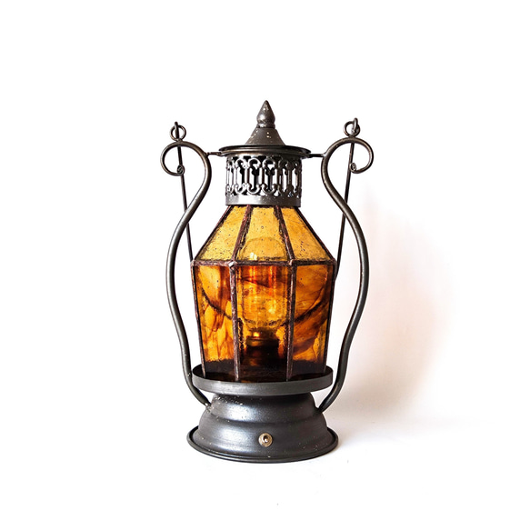 ステンドグラスランプ・魔女の瞳/紅茶　アンティーク調・魔法のテーブルライト　LEDライト/LEDランタン 1枚目の画像