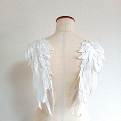 AZ089ホワイト　2枚セット　立体羽モチーフレース　胸元モチーフ　襟モチーフレース　ケミカルレース 3枚目の画像