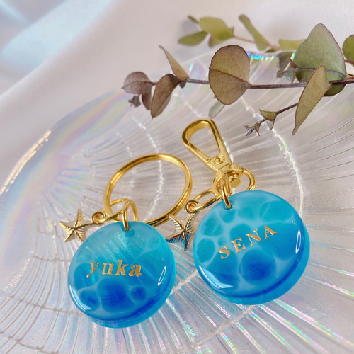 海 名入れキーホルダー‪ 文字入れ 名前入れ まんまる 席札 母の‬