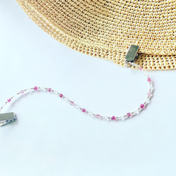 ローズとクリアのチェコビーズ 帽子クリップ（ハットクリップ