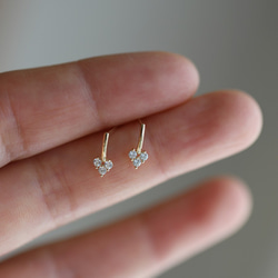 新品♡K18YGミル打ちハートピアス S925純銀製 三つのジルコニア ミニハートピアス 小さい 小ぶり