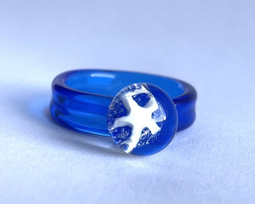 星の砂』リング ブルー ガラスリング ガラスの指輪 13号（内径17mm