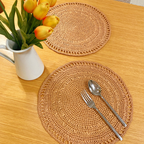受注販売】麻糸 ランチョンマット 丸型 かぎ針編み ランチョン
