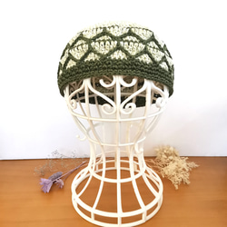 コットン糸で編んだネット模様 大人サイズの帽子 1枚目の画像