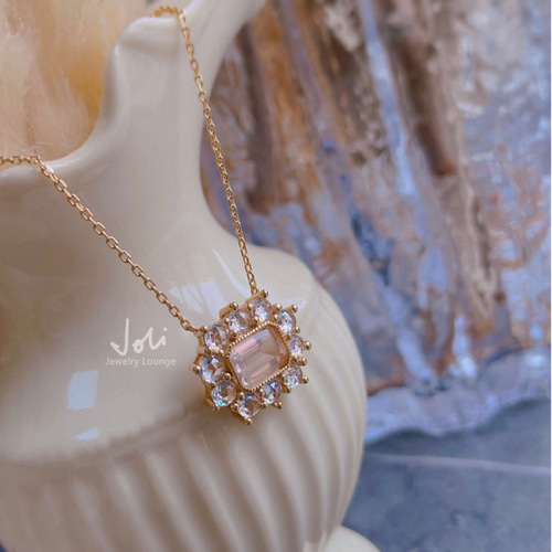 運命の桜 天然ピンククリスタルネックレス 水晶 キラキラ レトロ