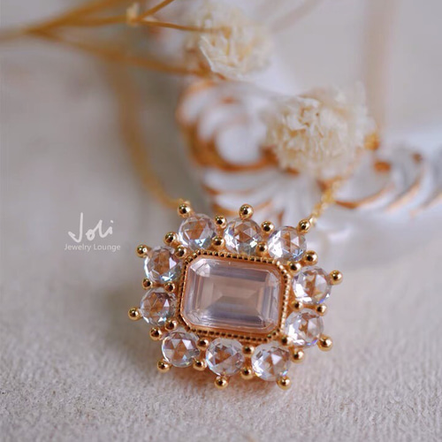 運命の桜 天然ピンククリスタルネックレス 水晶 キラキラ レトロ