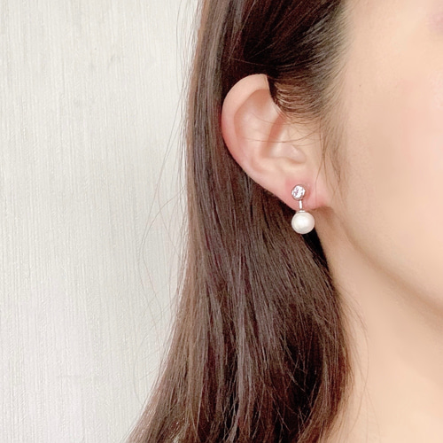 再販》貝パールorガラスパール ジルコニアスティック【イヤリング