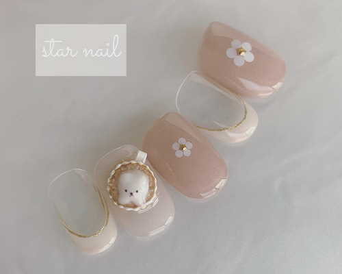 ネイルチップニュアンスカフェラテくまちゃん962専用 ネイルチップニュアンスカフェラテくまちゃん962 - メルカリ