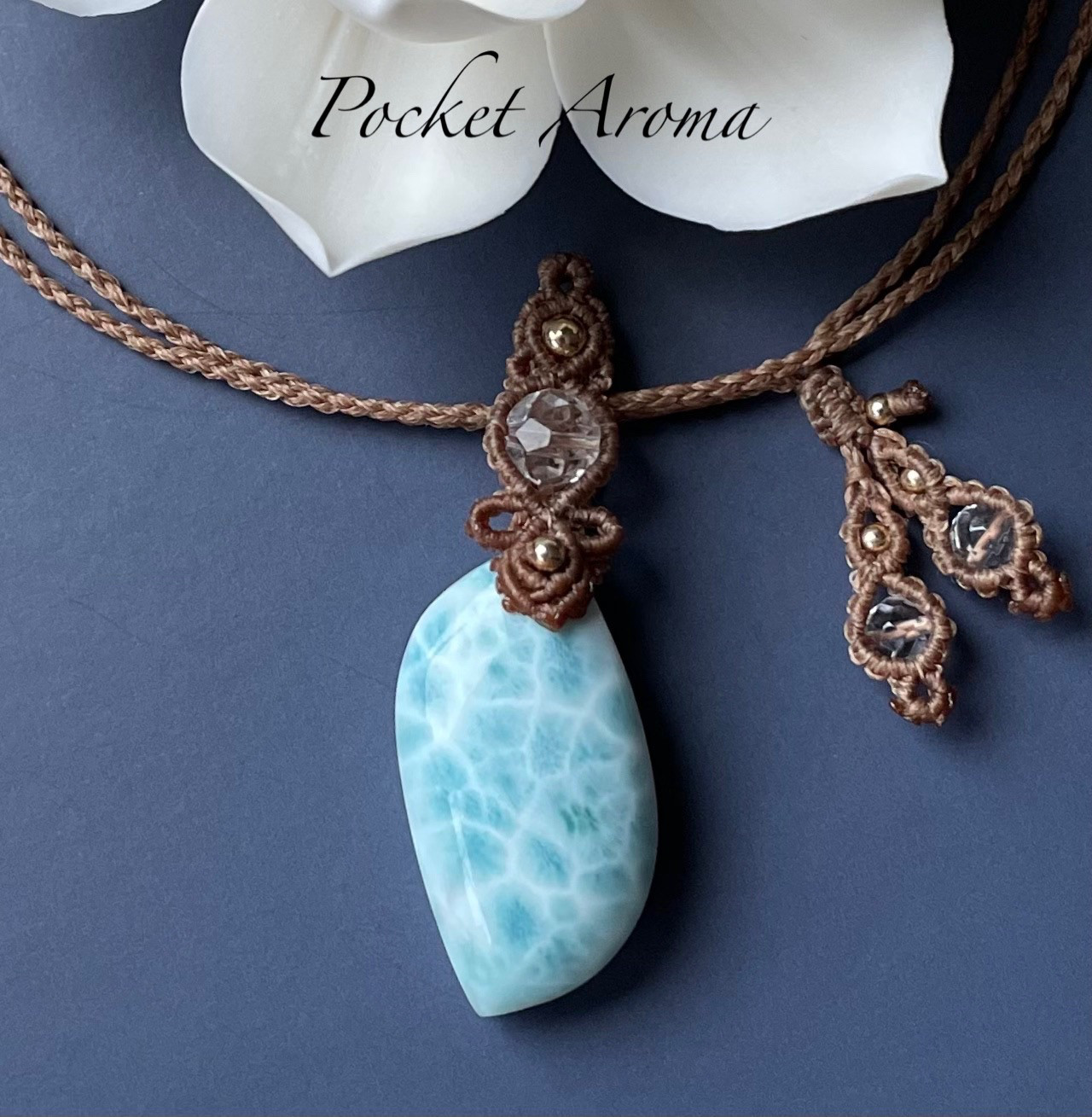 高品質ラリマーのマクラメペンダントネックレス ネックレス