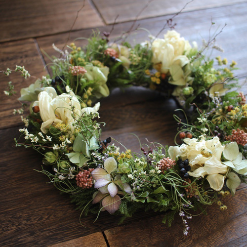 チューリップとライスフラワーの花冠リース✳︎母の日リース◎24センチ  