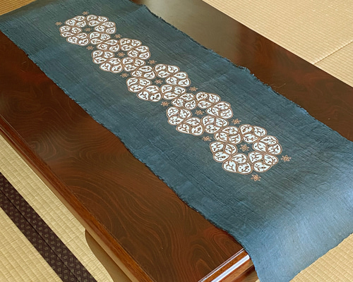 イラン更紗　ブルー　天然染料　ハンドメイド　四角形　テーブルクロス イラン更紗 ブルー 天然染料 ハンドメイド 四角形 テーブル