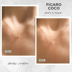 【FIGARO】つけっぱなしOK♡Heart & Cupid♡CZダイヤモンド/一粒ネックレスPink Gold316L 10枚目の画像