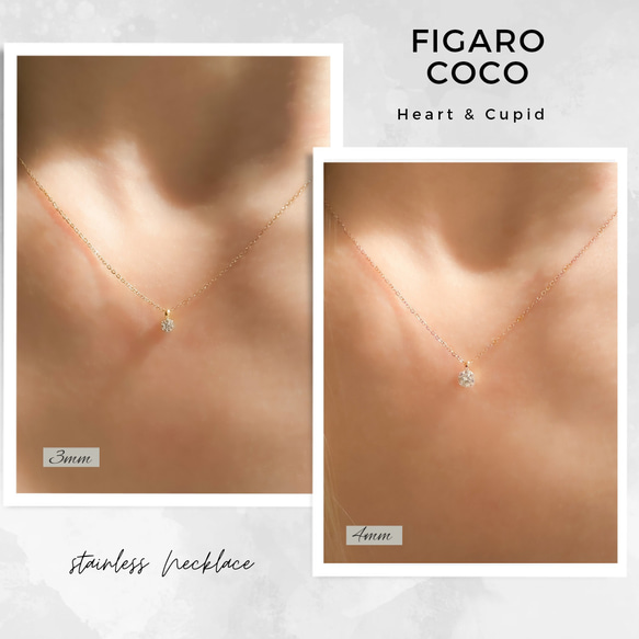 【FIGARO】つけっぱなしOK♡Heart & Cupid♡CZダイヤモンド/一粒ネックレスPink Gold316L 11枚目の画像