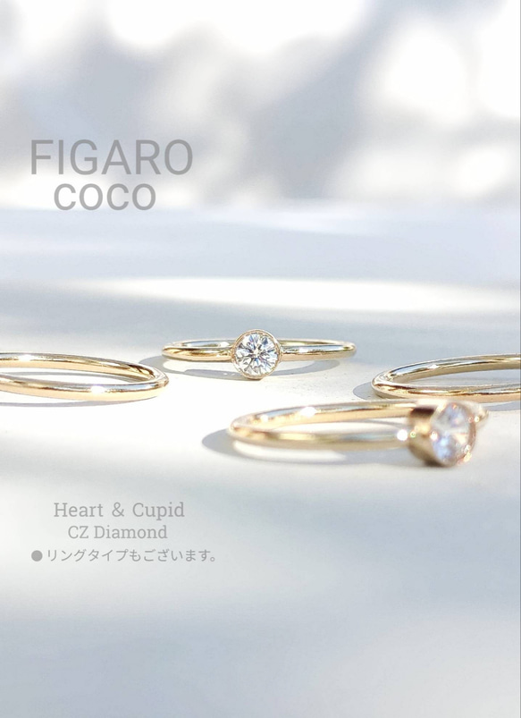 【FIGARO】つけっぱなしOK♡Heart & Cupid♡CZダイヤモンド/一粒ネックレスPink Gold316L 17枚目の画像