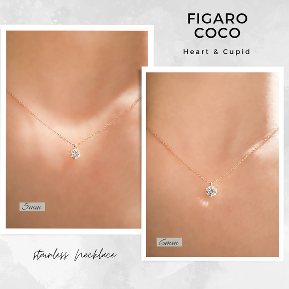 【FIGARO】つけっぱなしOK♡Heart & Cupid♡CZダイヤモンド/一粒ネックレスPink Gold316L 12枚目の画像