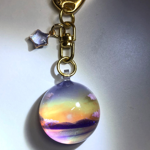 情景レジン-海に沈む夕日 キーホルダー 海/透明感/プレゼント/雲/空