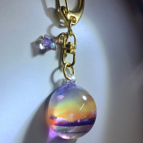 情景レジン-海に沈む夕日 キーホルダー 海/透明感/プレゼント/雲/空