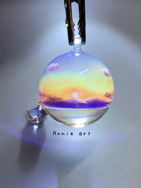 情景レジン-海に沈む夕日 キーホルダー 海/透明感/プレゼント/雲/空