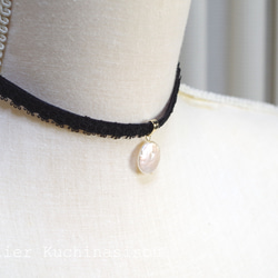 [訂製] 梭織蕾絲天鵝絨絲帶頸鍊&lt;硬幣/珍珠&gt; 第1張的照片