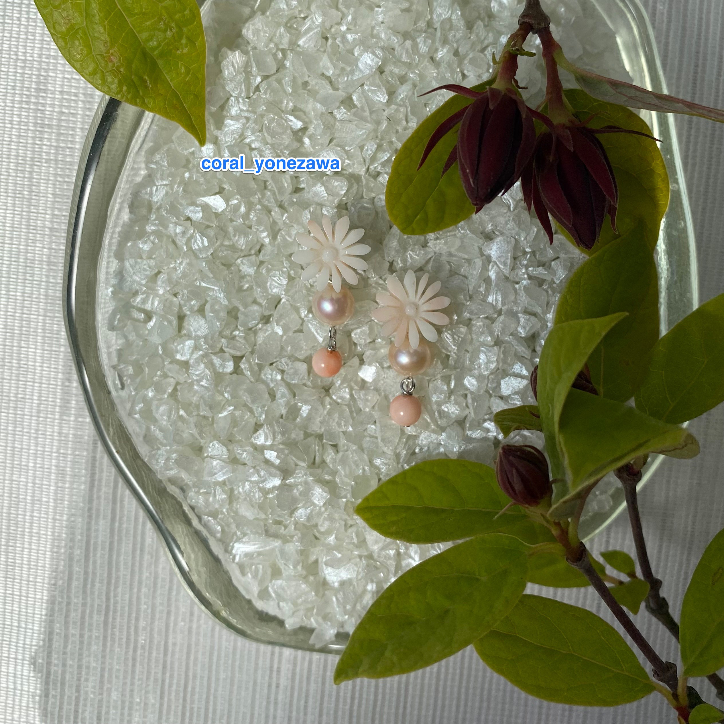 【完全オリジナルデザイン】直結ブラ　コーラル&淡水パール　ジョイント　トリプルスリー