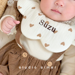 heart cotton bib ] 名入れ スタイ 刺繍 男の子 女の子 出産祝い