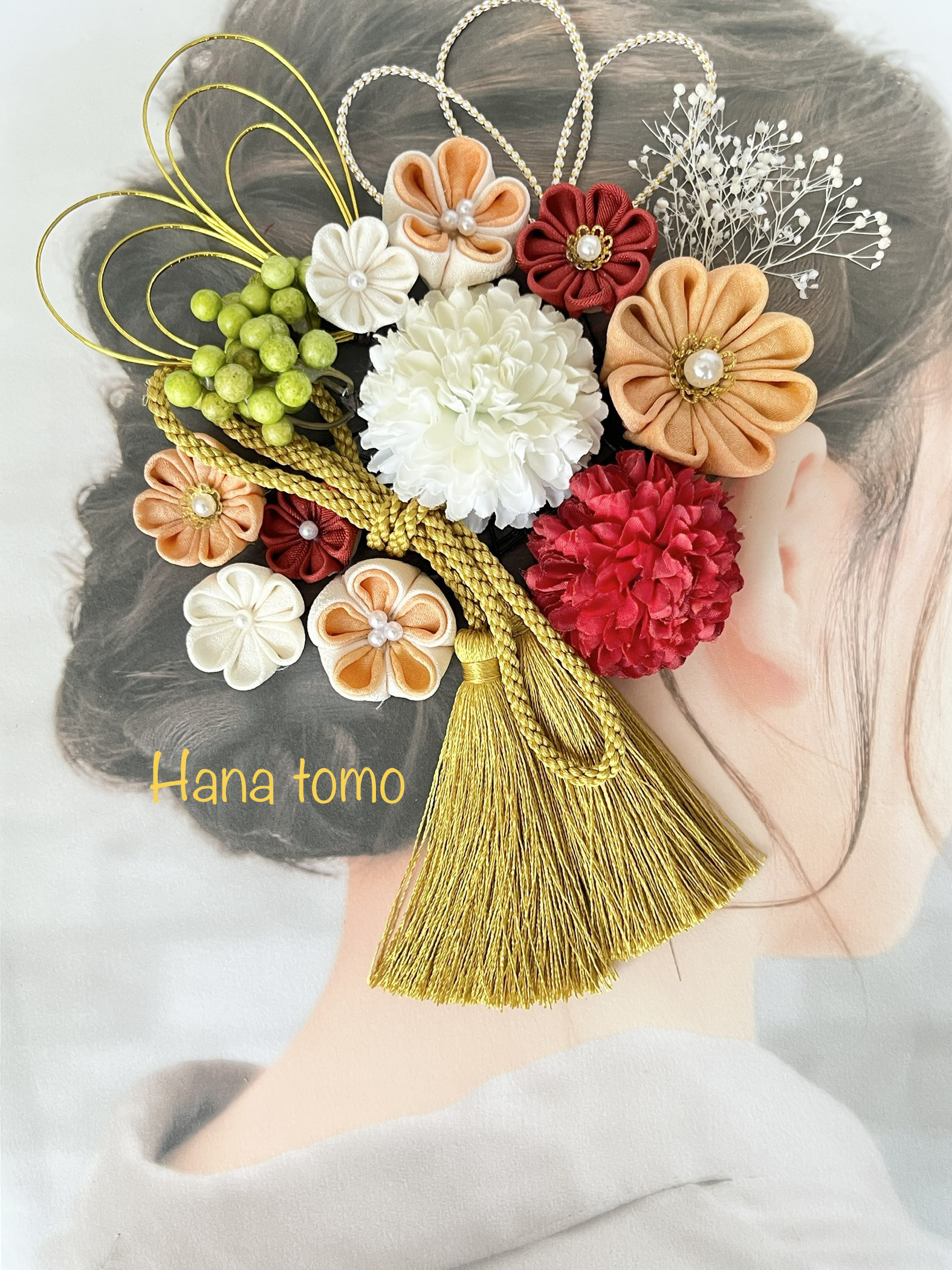 オレンジ×グリーン×パープル ヘッドパーツ 髪飾り 差し色ブルー