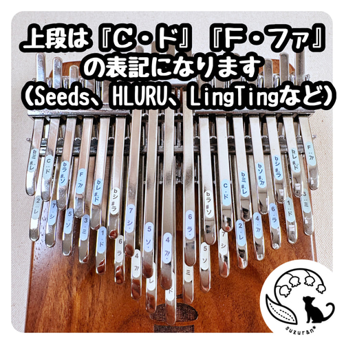 カナ+数字◇半音付きカリンバの音階シール4枚セット[17音、21 カナ+数字◇半音付きカリンバの音階シール4枚セット[17音、21