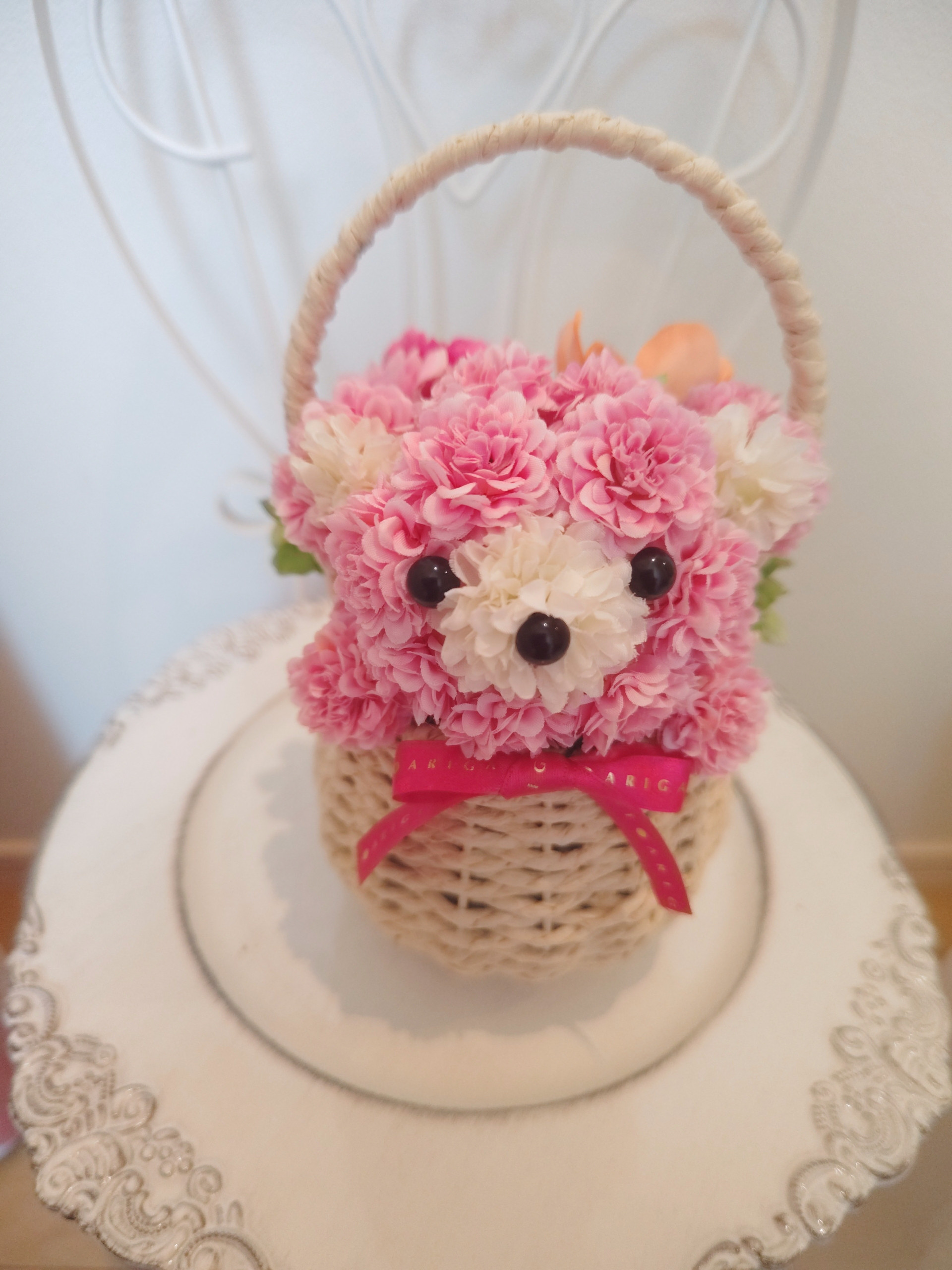 【受注再販】ピンクの女のコ花テディベア