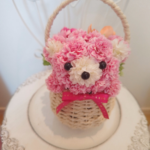 受注再販】ピンクの女のコ花テディベア アートフラワー KELLY FLOWER 