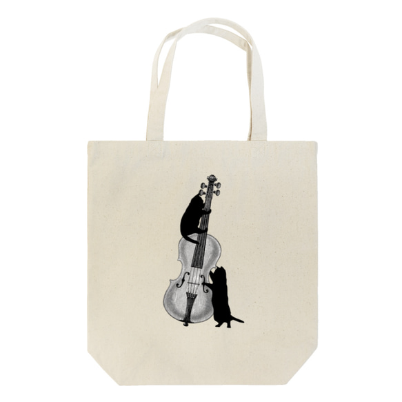 バイオリンと黒猫のトートバッグ 1枚目の画像