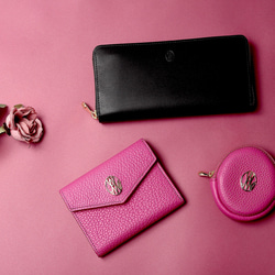 【母の日メッセージカード付】かわいい手のひらサイズのコインケース ピンク フランス産高級ヤギ革牛革 ポケット プレゼント 11枚目の画像