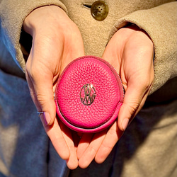 【母の日メッセージカード付】かわいい手のひらサイズのコインケース ピンク フランス産高級ヤギ革牛革 ポケット プレゼント 3枚目の画像