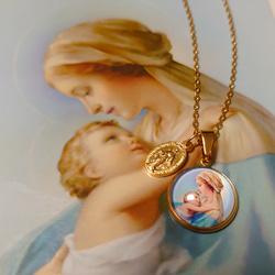 イタリア製不思議のメダイ&マリア様美しい聖母子 ３WAY お守りステンレスネックレス S 1枚目の画像