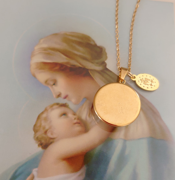 イタリア製不思議のメダイ&マリア様美しい聖母子 ３WAY お守りステンレスネックレス S 4枚目の画像