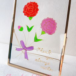 AMAM ガラスフレーム　カーネーション　レッド　ピンク　母の日　プレゼント　アイアン 1枚目の画像