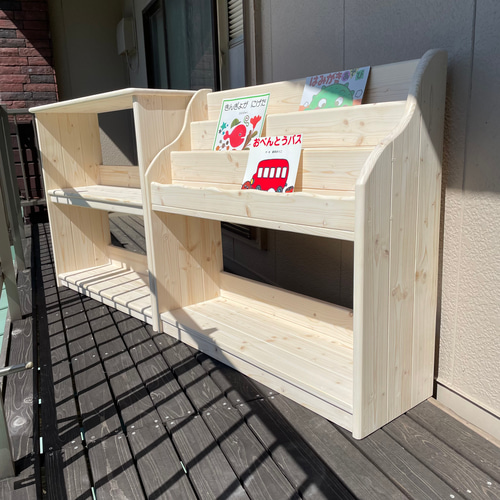 幅広 ホワイト（ワトコオイル）ワイドDE仕切ナシ おもちゃ棚 絵本棚