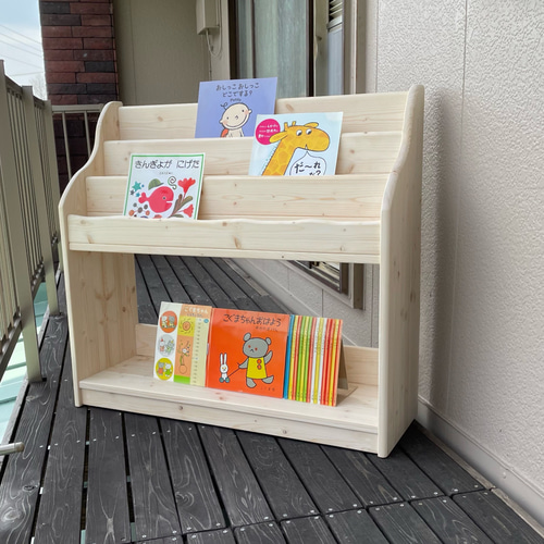 幅広 ホワイト（ワトコオイル）ワイドDE仕切ナシ おもちゃ棚 絵本棚