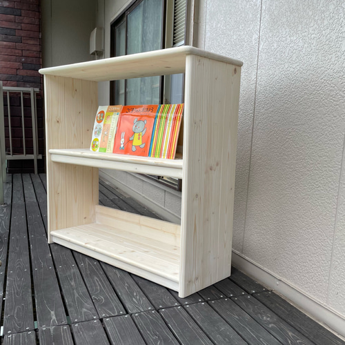 幅広 ホワイト（ワトコオイル）ワイドDE仕切ナシ おもちゃ棚 絵本棚