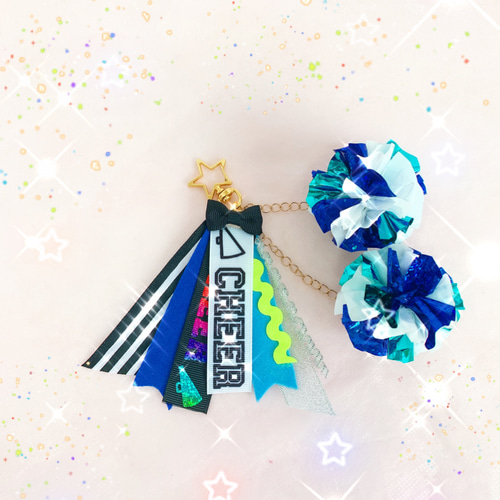 オーダーメイド】 ポンポン2個付キーホルダー＋リボン付きCHEER