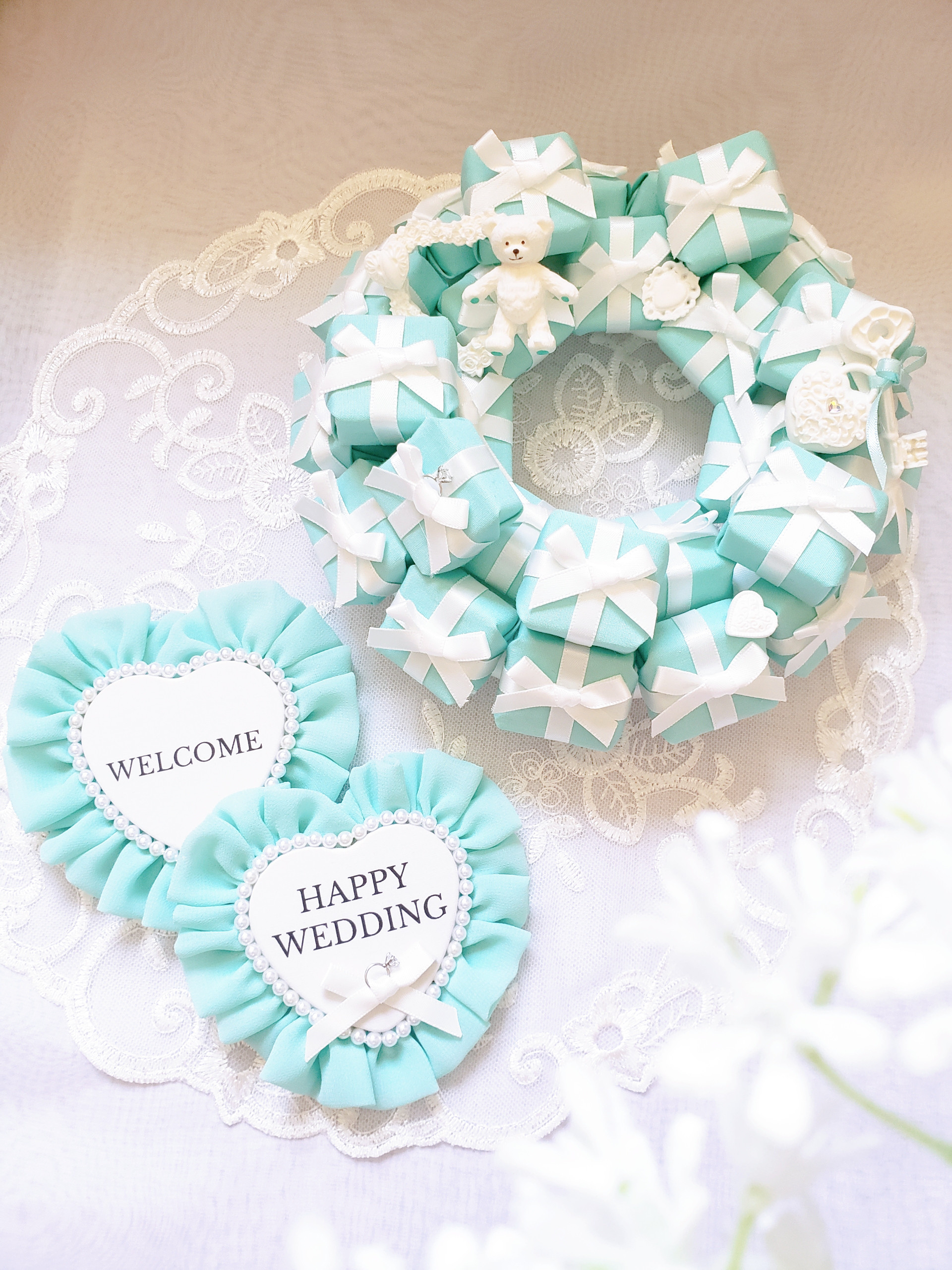 【人気】幸せのティファニーブルー BOXリース＆ハートロゼット ウエルカムスペースにオススメなお得な2点セット