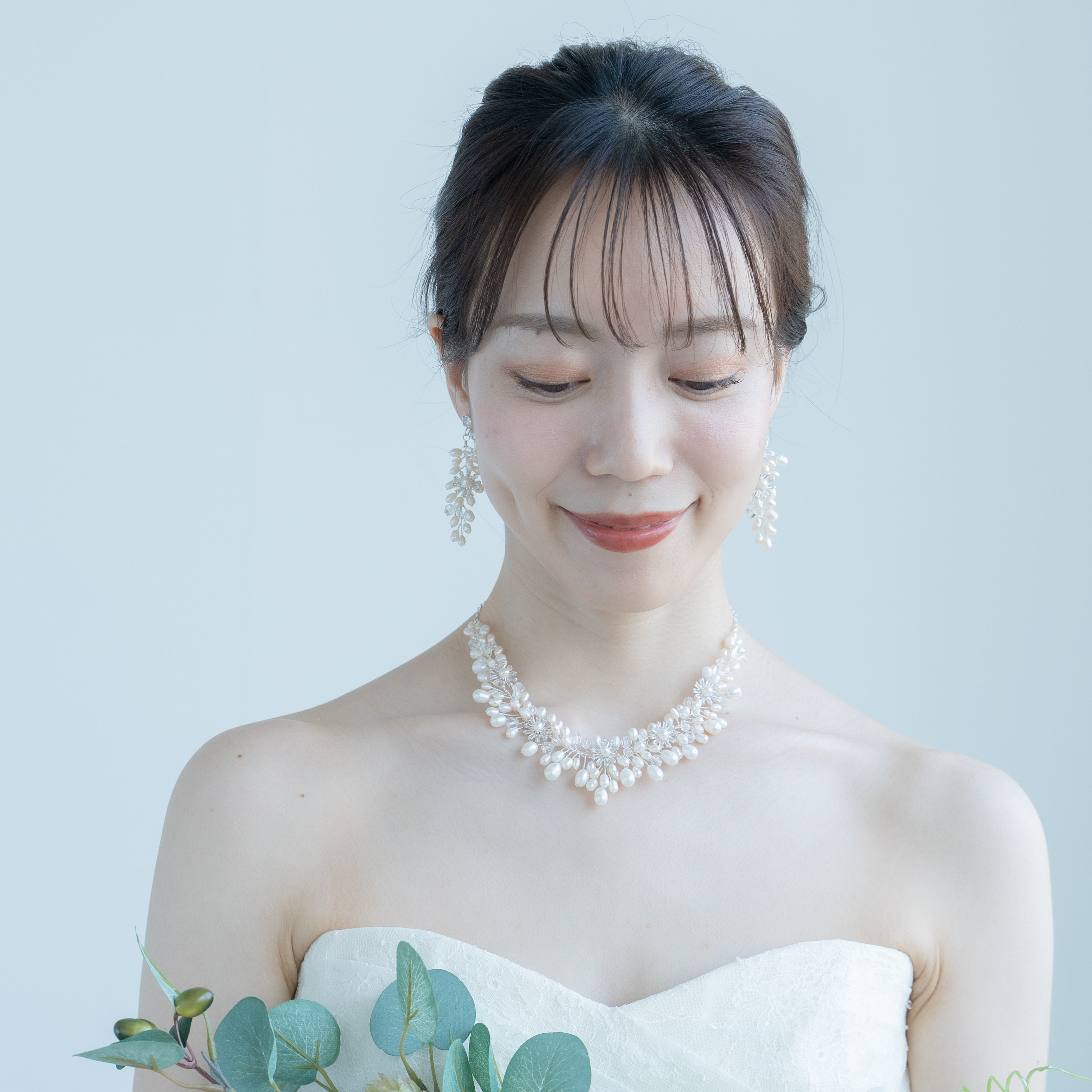 ネックレス＆ピアスorイヤリング　淡水パール　シルバー　ウェディング　アクセサリー　ブライダル　結婚式　花嫁　ボタニカル