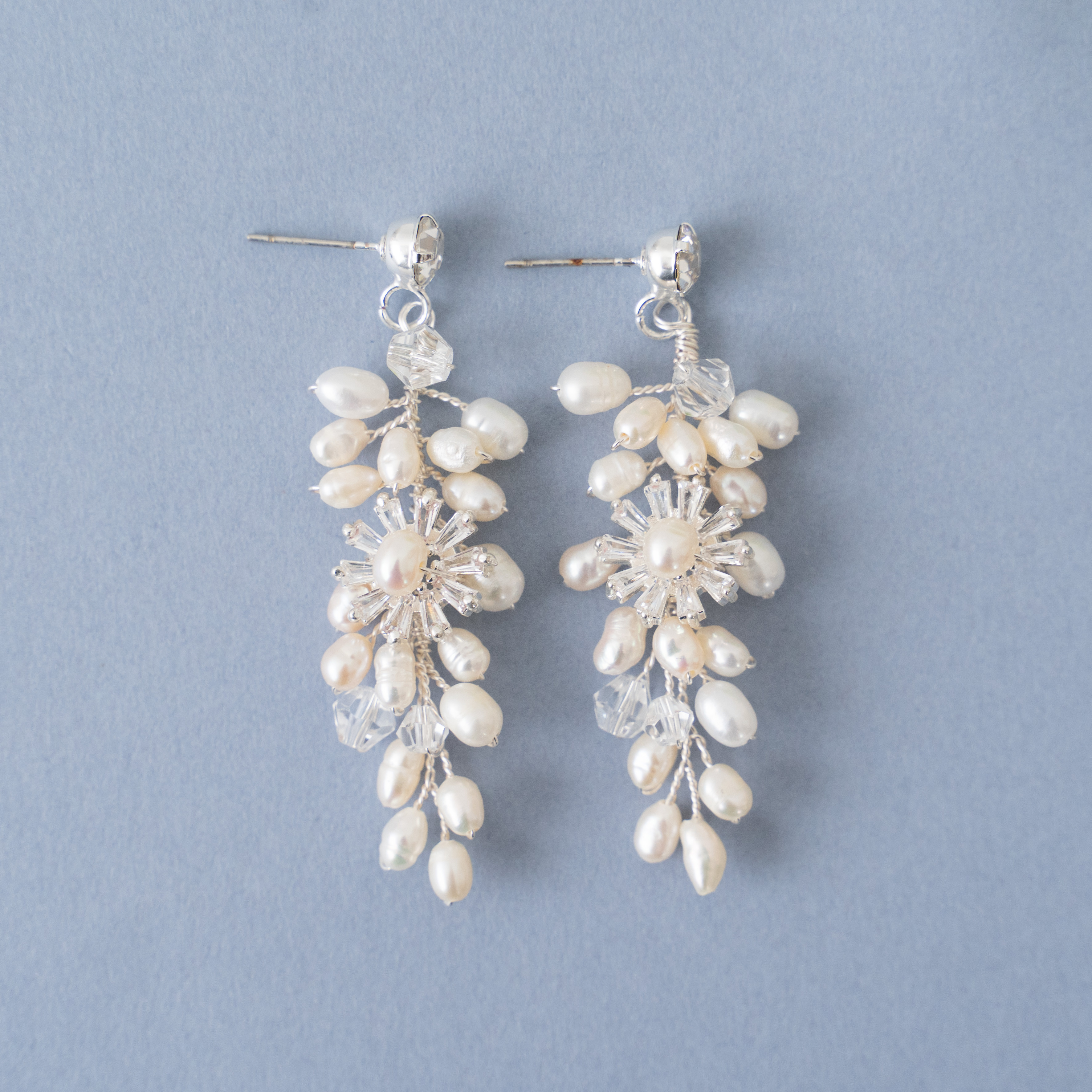 ネックレス＆ピアスorイヤリング　淡水パール　シルバー　ウェディング　アクセサリー　ブライダル　結婚式　花嫁　ボタニカル